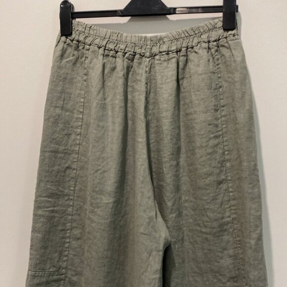 Angela Mara Green Linen Culotte Capris Pants Size Medium - Picture 9 of 14